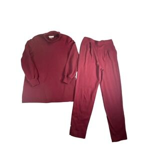 Vintage Weekenders Burgundy Slinky Knit 2 Piece Lounge Set Turtleneck Pants L